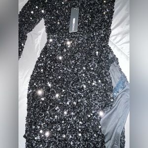 Black High Slit Sequence Prom Dress